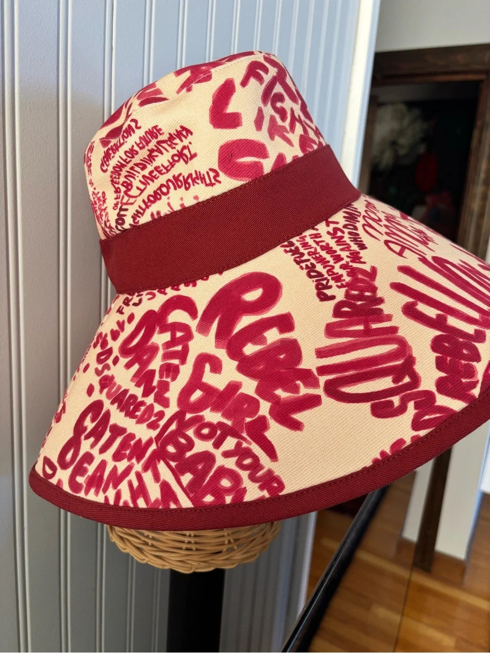 DSQUARED2 Pink and Cream Wide-Brim Graphic Sun Hat